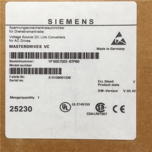 Siemens 6SE7022-6TP60 SIMOVERT MASTERDRIVES VECTOR CONTROL INVERTER COMPACT PLUS DESIGN DEGREE OF PROTECTION IP20 DC510V-650V, 25.5A NOM. POWER RATINGS: 11 KW DOCUMENTATION ON CD