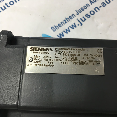 Siemens 1FT5046-1AF71-3EG0 AC feed motor, DC link 600 V 3.7Nm, 100K, 3000 rpm naturally cooled,