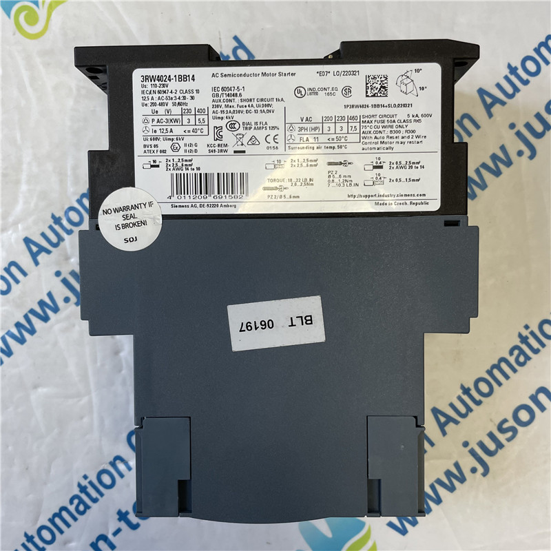 SIEMENS AC semiconductor motor starter 3RW4024-1BB14 SIEMENS AC semiconductor motor starter 3RW4024-1BB14 SIRIUS soft starter S0 12.5 A, 5.5 kW/400 V