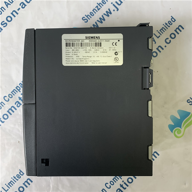 SIEMENS 6SE6440-2UD17-5AA1 MICROMASTER 440 without filter 380-480 V 3 AC +10/-10% 47-63 Hz constant torque 0.75 kW overload 150% 60 s