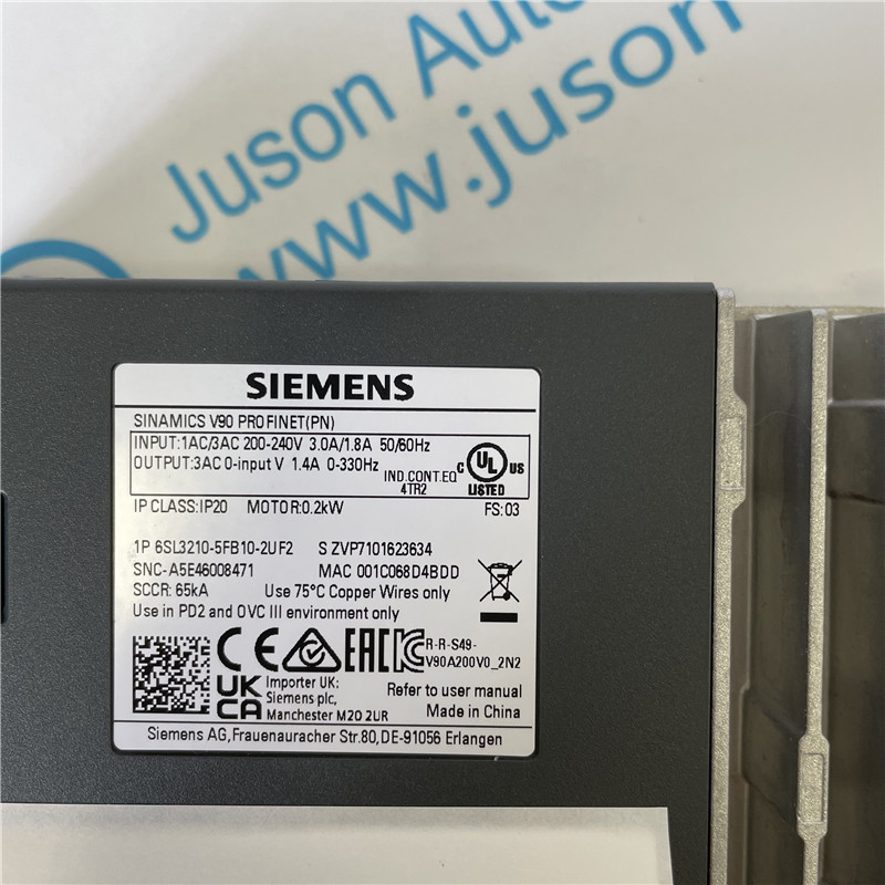SIEMENS Servo Drive 6SL3210-5FB10-2UF2 SINAMICS V90, with PROFINET Input voltage: 200-240 V 1/3-phase AC -15%/+10% 3.0/1.8 A 45-66 Output voltage: 