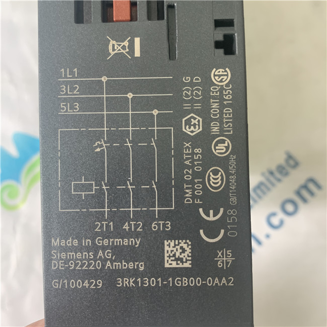 SIEMENS 3RK1301-1GB00-0AA2 DS1-X for ET 200S Standard DOL starter expandable Setting range 4.5...6.3 A AC-3, 2.2 kW / 400 V Electromechanical starter for brake control module