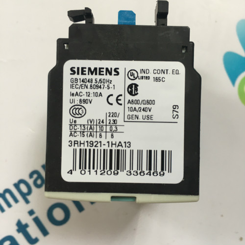 Siemens 3RH1921-1HA13 Auxiliary switch block, 13, 1 NO + 3 NC, EN 50012, 4-pole, screw terminal, Size S0...S3 for motor contactors, 2-pole