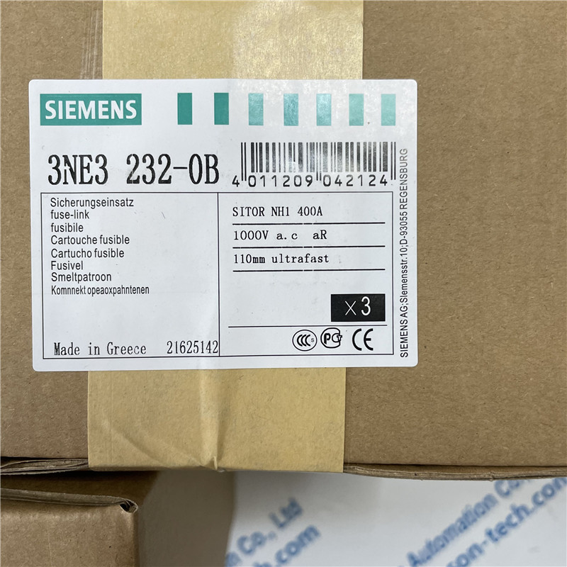 SIEMENS fuse 3NE3232-0B SITOR fuse link, with slotted blade contacts, NH1, In: 400 A, aR, Un AC: 1000 V, front indicator