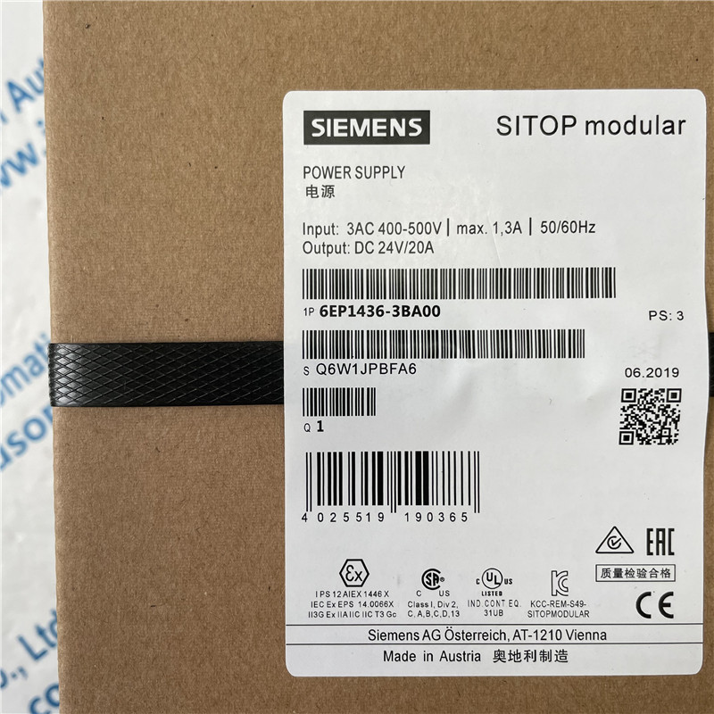 SIEMENS Power Module 6EP1436-3BA00 SITOP modular 20 A stabilized power supply input: 400-500 V 3 AC output: 24 V DC/20 A *Ex approval no longer available*