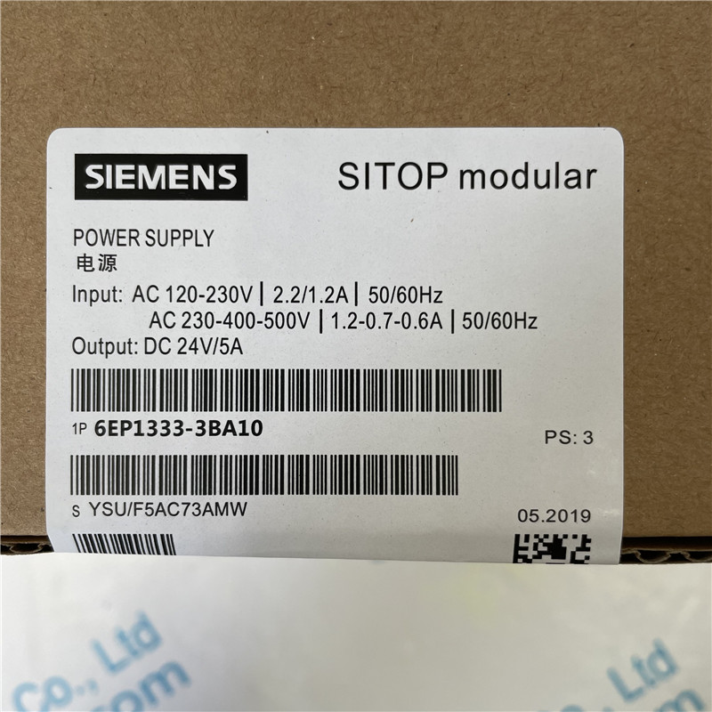 SIEMENS power module 6EP1333-3BA10 SITOP PSU200M 5 A stabilized power supply input: 120/230-500 V AC output: 24 V DC/5 A