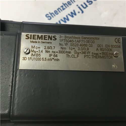 Siemens 1FT5046-1AF71-3EG0 AC feed motor, DC link 600 V 3.7Nm, 100K, 3000 rpm naturally cooled,
