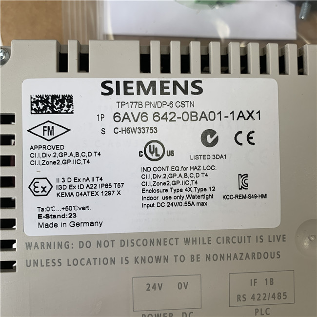 Siemens 6AV6642-0BA01-1AX1 SIMATIC TP 177B 6" PN/DP STN 256 color display 