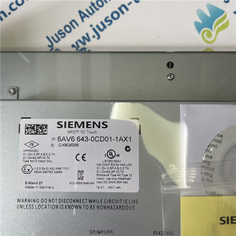 SIEMENS 6AV6643-0CD01-1AX1 SIMATIC MP 277 10" Touch Multi Panel with retentive memory 10.4" TFT display