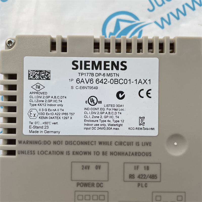 SIEMENS 6AV6642-0BC01-1AX1 SIMATIC TP 177B 6" DP blue mode STN display MPI/PROFIBUS DP protocol RS485/RS422/USB interface printer interface slot for MMC configurable with WinCC flexible 2005